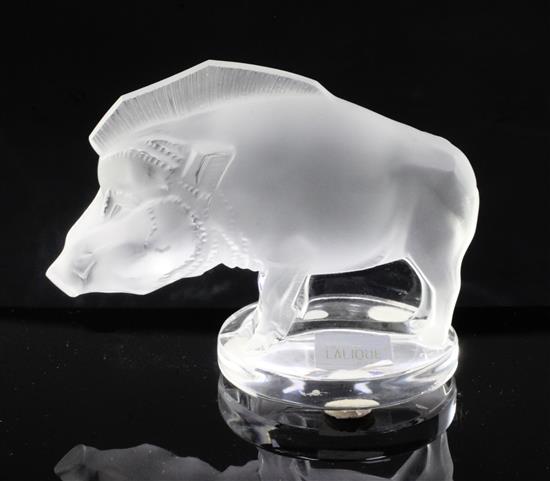 Sanglier/Wild Boar. A glass mascot by René Lalique, introduced on 3/10/1929, No.11802 Height 6.8cm.
